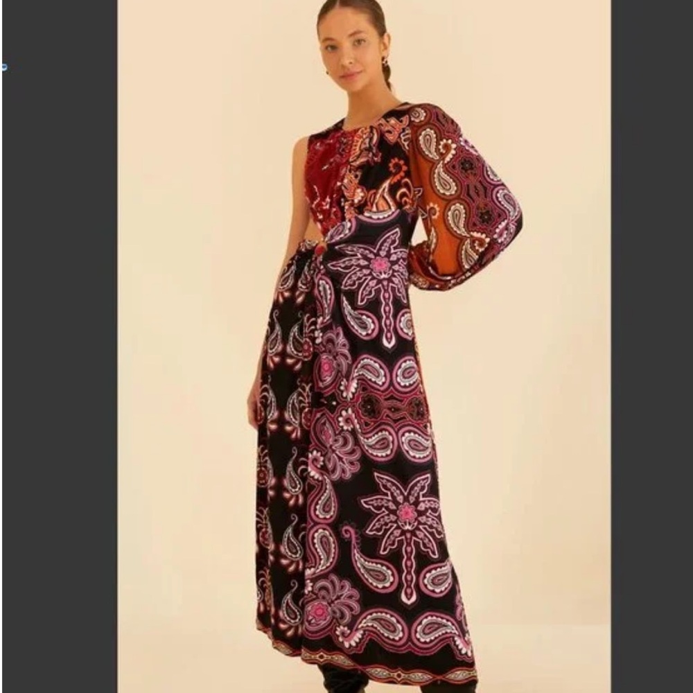 Farm Rio: Sweet Mermaids One Shoulder Maxi Patchwork Cut Out Dress NWT